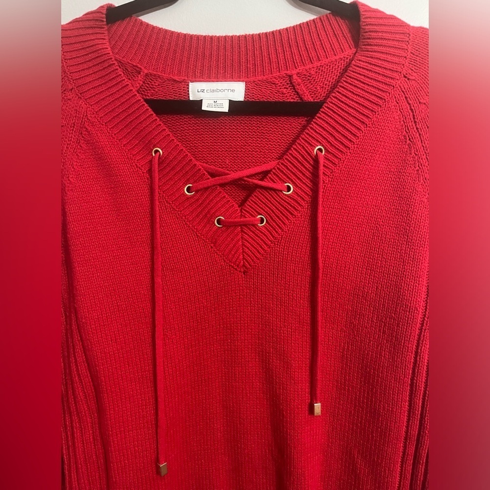 Liz Claiborne Women’s Medium Y2K Lace Up V-Neck Cable Knit Sweater - Picture 5 of 5